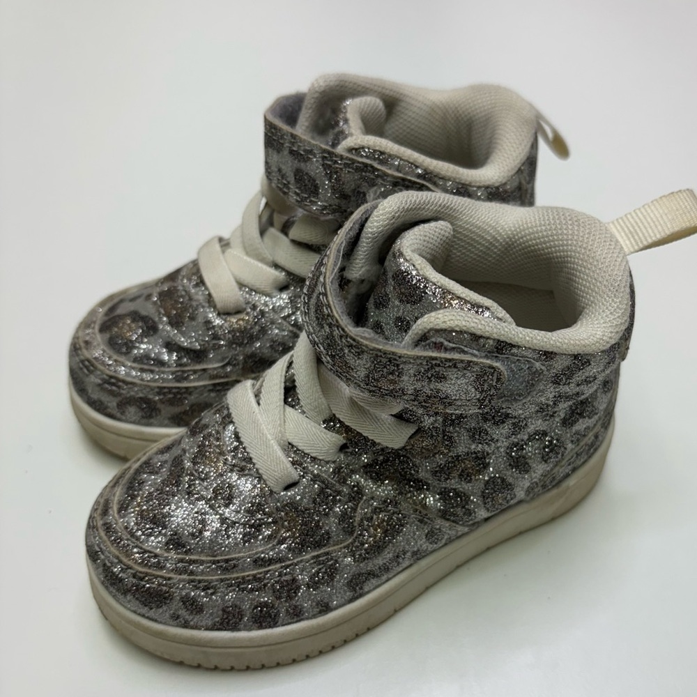 H&M Toddler Girls 4/5 High Top Sparkle Chetah Print Sneaker Shoe Lace Up